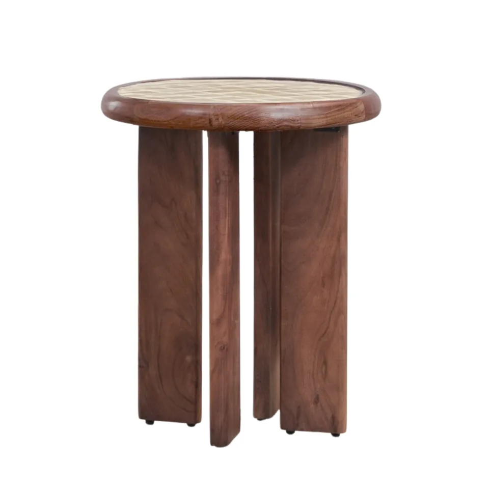 Round end table with panel base — Karma Inc furniture collection
