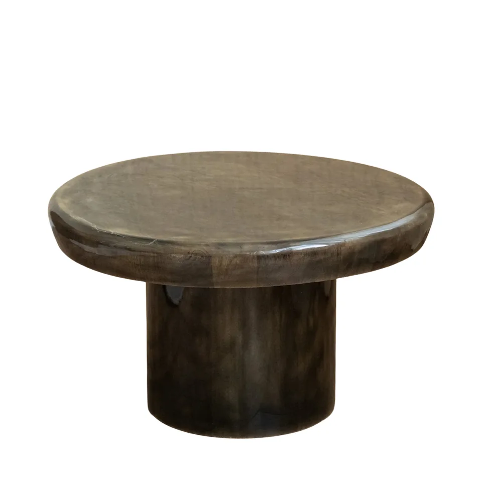 Dark round pedestal end table — Karma Inc furniture collection