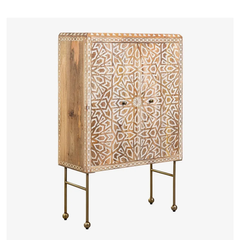 Patterned tall cabinet on slim legs — Karma Inc furniture collection