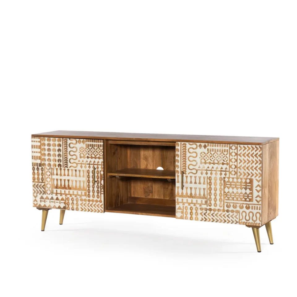 Patterned TV cabinet with open shelves — Karma Inc furniture collection