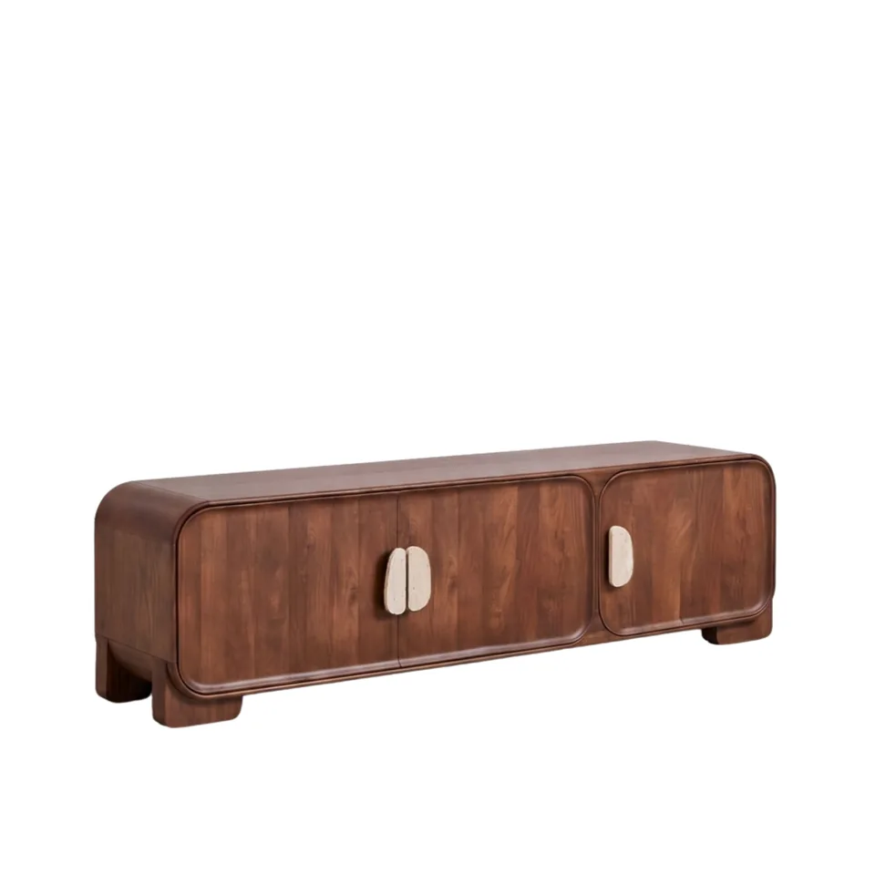 Rounded TV cabinet with contrasting handles — Karma Inc furniture collection