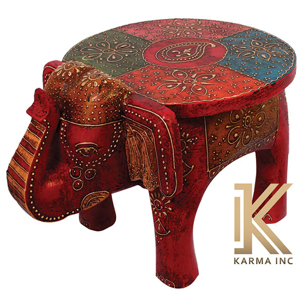 wooden painted elephant stool