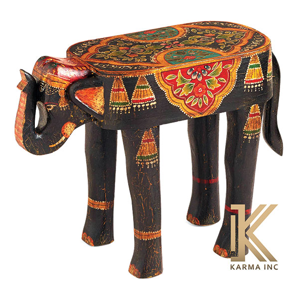 wooden painted elephant stool